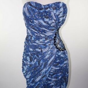 Tawny Sexy Strapless Ruched Party Dress Blue